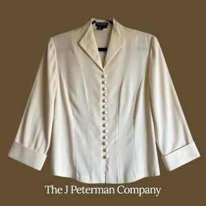 The J Peterman Company Pale Yellow/Cream Silk Blouse Size 10
